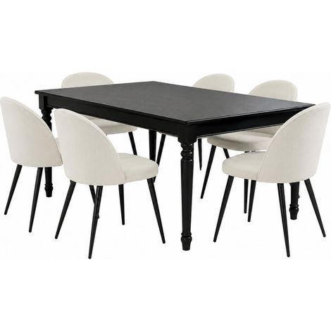 Amaretta Essgruppe Tisch schwarz 6 Stühle Samt beige.