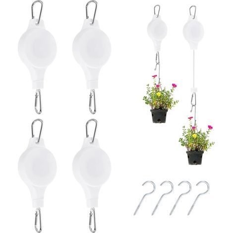 Set di 4 carrucole retrattili bianche per piante – Gancio regolabile da soffitto con clip a D – Per appendere piante, cestini e mangiatoie per uccelli (1/5)