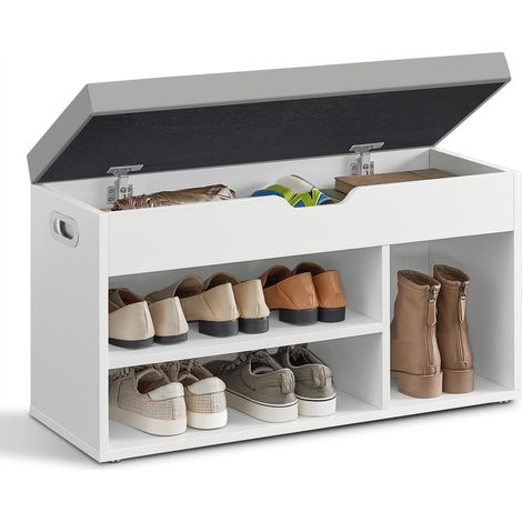 Shoe Bench with Cushion, Storage Bench with Padded Seat, 3 Compartments, Hidden Storage & Shelves for Living Room, Lounge, Hallway & Bedroom (1/5)