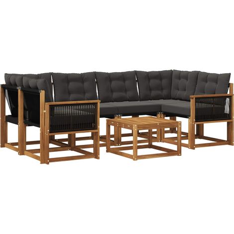 Outdoor Sofa Set with Cushion 7 pcs Natural and Black vidaXL (1/5)