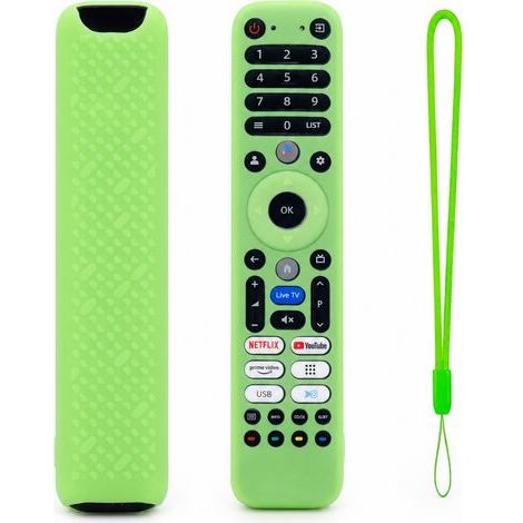 Leuchtende grüne Silikonhülle für TV-Sprachfernbedienung, kompatibel mit CHiQ L32FM10V U65M10F (1/5)