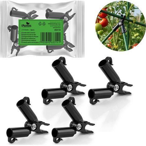 Connettori per pali da 11 mm per piante, neri, confezione da 4