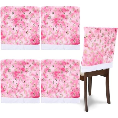 Lot de 4 Housses de Dossier de Chaise de Noël en Fausse Fourrure Douce, Amovibles et Protectrices 18 x 22 Pouces, pour Salle à Manger, Hôtel et Fête (Rose) (1/4)