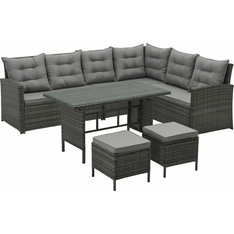 Monroe 8 Seater Garden Rattan Furniture Corner Dining Set Table Sofa Bench Stool Grey (1/5)