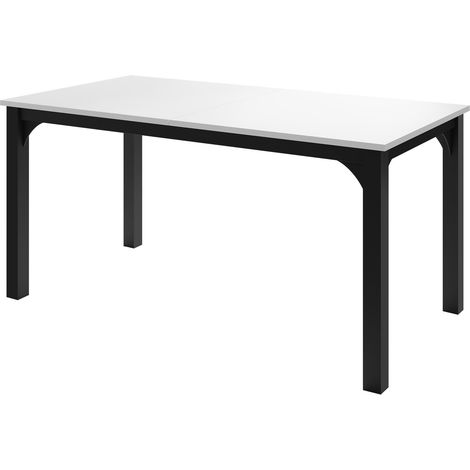 Table Oswego 137, Blanc + Noir, 76x90x160cm, Disponible, Stratifié, Métal (1/4)