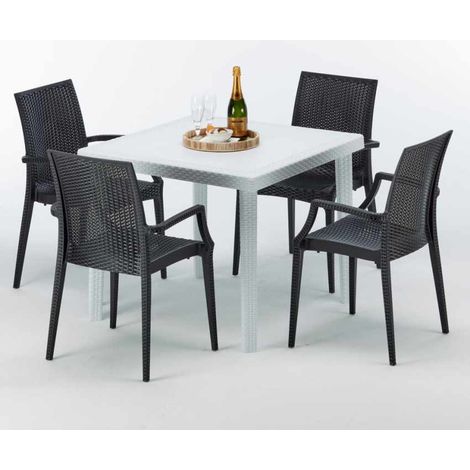 Mesa Cuadrada Blanca 90x90 cm y 4 Sillas De Colores Bistrot Arm Love - Negro