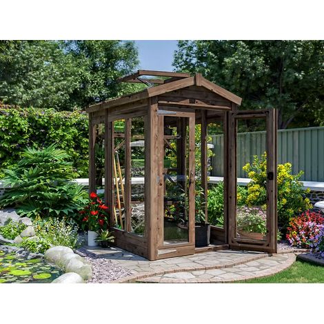 Growzilla Wooden Greenhouse W1.2m x D1.8m / W4' x D6' with 4mm Glass and Automatic Vent OpenerDunster House (1/5)