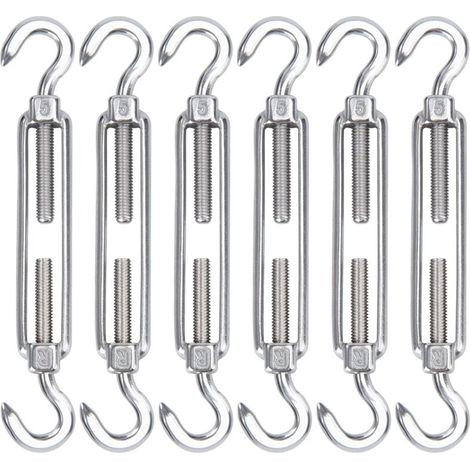 M5 Edelstahl-Kabelspanner, 6er-Pack, verstellbarer, robuster Drahthaken und Hakenspanner für Seile, Kabel, Wäscheleinen, Gitter zur Sonnenschutzmontage