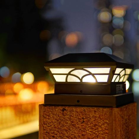 Lampe de pilier solaire 3000K / 6000K360 ° lumières de pilier lumineuses extérieure IP65 lampe frontale de pilier étanche noire lampe de pilier solaire étanche extérieure pour jardin cour paysa (1/5)