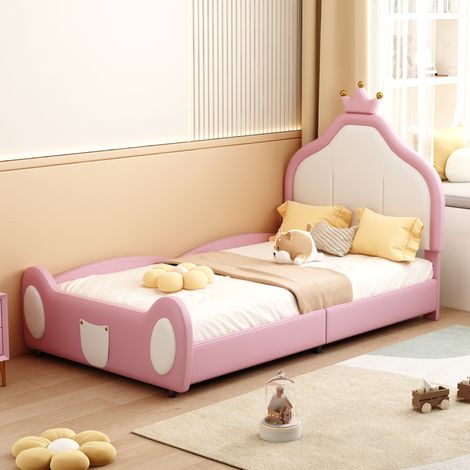 MEUBLIV Lit 90x200 cm rose – tête de lit couronne, design enfantin, sans matelas (1/5)