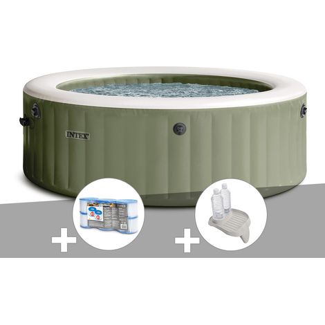 Kit spa gonflable Intex PureSpa Olive rond Bulles 6 places + 6 filtres + Porte-verre