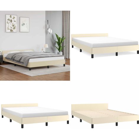 Bettgestell mit Kopfteil ohne Matratze Creme 140x200 cm - Bettsofa - Kopfteil - Kunstleder Sofa - Creme Farbe - Doppelbett - Home & Living (1/5)
