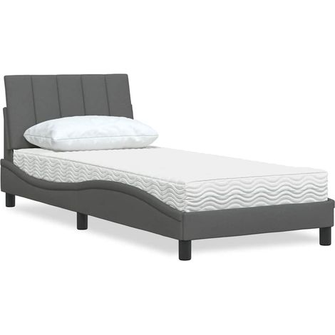 Lit 80 x 200 cm avec matelas, sommier à lattes et tête de lit en tissu gris foncé - PANGIVO (1/5)