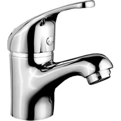Robinet salle de bain mitigeur de lavabo bas chromé limiteur de débit et vidage (1/2)