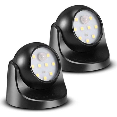 Projecteur LED avec détecteur de mouvement, 2 projecteurs LED sans fil, 150 lumens, sphère amovible, rotation et inclinaison à 360°. (1/4)