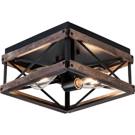 Plafonnier industriel à 2 lampes, lustres design, plafonnier encastré en métal de style ferme, luminaire carré de salle à manger, suspension rétro (1/5)
