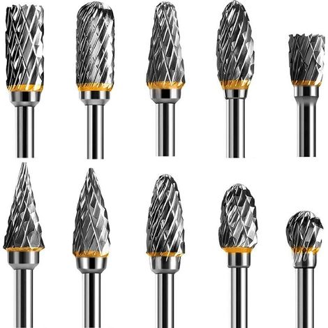 Choyclit – Jeu de 10 fraises rotatives 1/8'' en acier carbure de tungstène – Double tranchant pour sculpture bois, gravure, polissage métal
