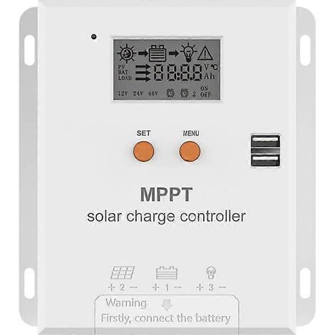 Régulateur de charge solaire MPPT 20 A pour batteries 12 V/24 V avec écran LCD, compatible AGM, gel, électrolytique et lithium. (1/5)