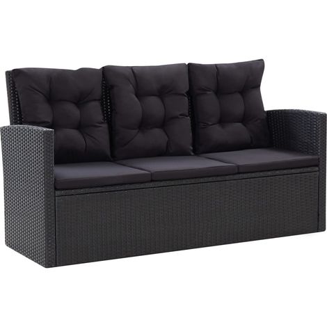 INLIFE Salon de jardin 6 pcs avec coussins Résine tressée Noir (1/5)