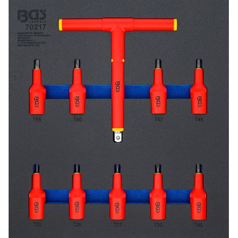 BGS Werkstattwageneinlage  2/3: VDE-Bit-Einsatz-Satz  Antrieb Innenvierkant 12,5  mm (1/2") T-Profil  (für Torx) T20  - T55 10tlg. -  70217 (1/4)