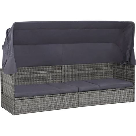 Chaise longue jardin - Lit de jardin avec auvent Gris 205x62 cm Résine tressée (1/5)