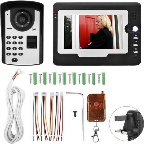 Kit Interphone Vidéo 7 pouces Filaire Sonnette Visiophone avec Mot de Passe Empreinte Digitale UK 110-240V (1/5)