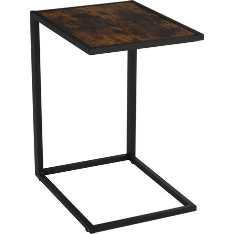 HOMCOM Beistelltisch in C-Form Kaffeetisch Couchtisch Laptoptisch für Schlafzimmer und Wohnzimmer kleiner Bereich mit Metallgestell Industrie-Stil Metall MDF Rustikal-Braun 40,6 x 50,8 X 64,2 cm