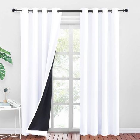 White Blackout Curtains - 100% Light Blocking Thermal Insulation Anti-Cold Eyelet Curtains, 2 Panels, Width 140x220cm Height