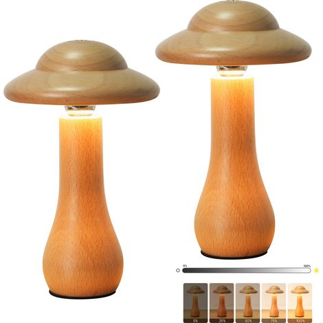 Confezione da 2 lampade da scrivania a fungo, lampada ricaricabile a batteria, dimmerazione continua, lampada da comodino con rotazione a 360 gradi