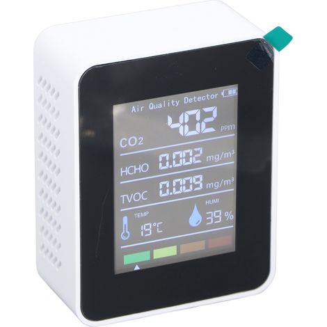 Détecteur de qualité de l'air 5 en 1 avec capteur CO2, TVOC, HCHO, température et humidité, écran LCD, testeur d'air intérieur (1/5)