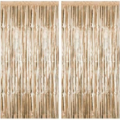 Lot de 2 Rideaux à Rubans Champagne avec Pompons Métalliques, Décoration Scintillante pour Fêtes et Scènes