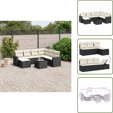 Ratán sintético - vidaXL Set de sofás de jardín 8 piezas y cojines ratán sintético negro - Sofás de jardín negro