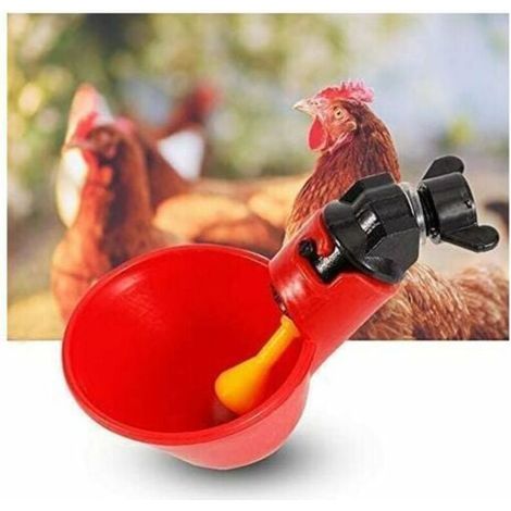 Abreuvoir automatique pour poules – Lot de 5 tasses en acier inoxydable – Système à mamelon horizontal – Pour poules, lapins et oiseaux – (1/5)