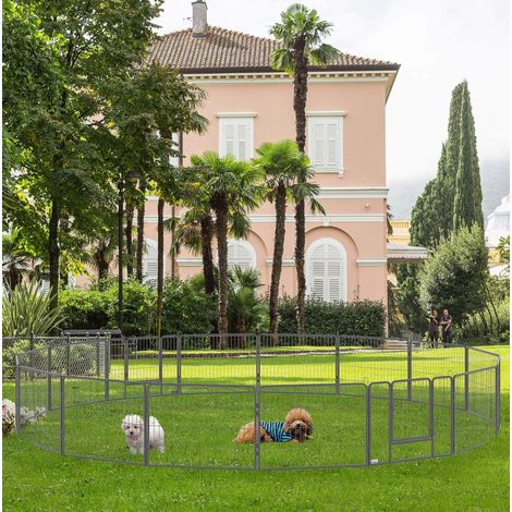 Parque para cachorros de 16 segmentos, H 60 cm, 2 puertas, forma modular, acero gris DESVIAE (1/5)