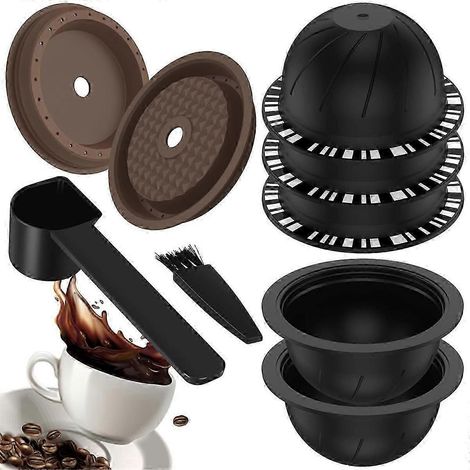 5Pcs Reusable Vertuo Pods compatible with Nespresso Machine, Coffee Capsule with 2 Silicone Lids 1 Spoon and Bru (1/5)
