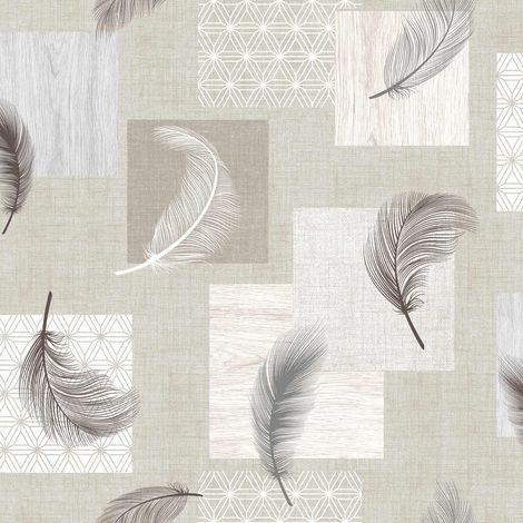 Sous-nappe protectrice imprimée plumes Gris 140 cm