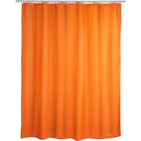 Rideau de douche anti-moisissure orange, rideau textile avec effet anti-moisissure pour la salle de bain, lavable, hydrofuge, avec anneaux pour fixation à la barre de douche, 180 x 200 cm (1/5)