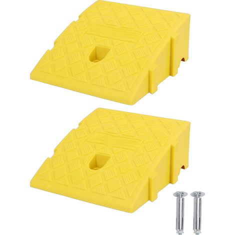 Rampa per marciapiede in 2 pezzi, alta 13 cm, portata massima 2000 kg, portatile, in robusto PE, per auto, moto e bicicletta, colore giallo.