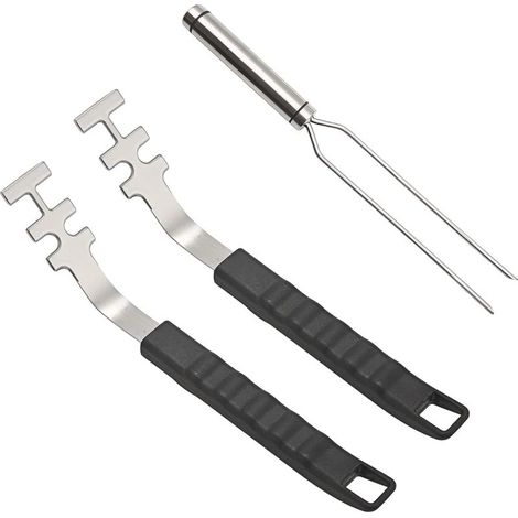 Grillbesteck mit Anbrennschutz, 2-teilig: Grillheber (27 cm) und Grillgabeln (29 cm), Grillheber mit langem Griff, für Zuhause, Camping und Grillstände (1/5)