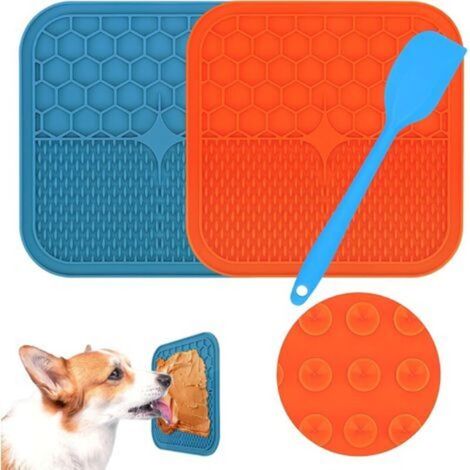 Hundeleckmatte, 2-teiliges Set: Hundeleckmatte mit superstarker Saugkraft und 1 Silikonspatel, für Hundepflege, Training und Krallenpflege.
