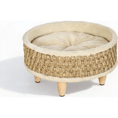 Panier en corde tressée pour chat et petit chien avec coussin (1/5)