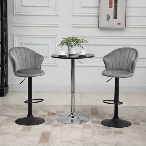 MEUBLIV Lot de 2 tabourets de bar gris pivotants réglables avec dossier et repose-pieds (1/5)