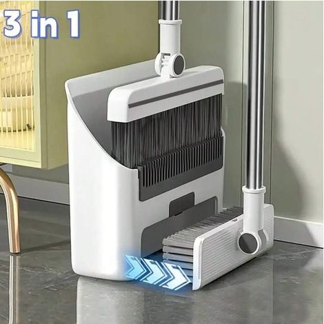 Set combo balai et pelle 3 en 1, brosse de sol efficace, robuste avec long manche pour nettoyage intérieur et extérieur. (1/4)