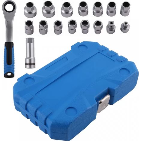 Clé À Douille Pass-Through - Jeu De Douilles 10 À 24 Mm Avec Clé À Cliquet Pass-Through Et Adaptateurs 3/8 Et 1/2 Pouces - Acier Crv - Usage Automobile Et Domestique - 1 Pièce (1/5)