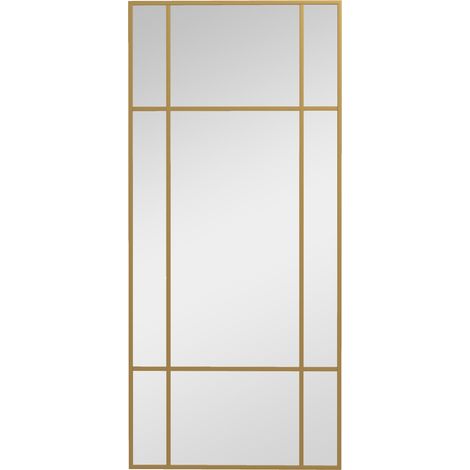 Specchio da parete 110x50 cm in metallo dorato con design a griglia, rettangolare per camera e bagno (1/5)