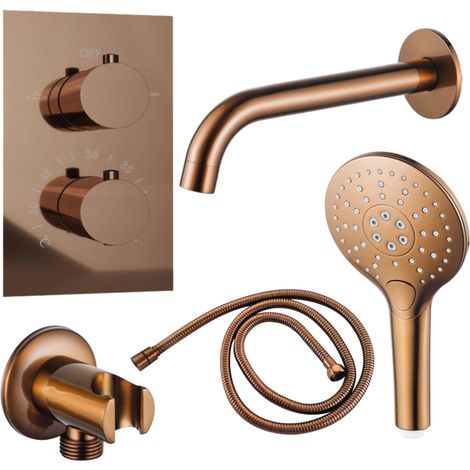 FugaFlow Eccelente Ensemble robinet de baignoire Acces - bec - 22cm raccourcissable - flexible métallique - douchette ronde - corps encastré - support