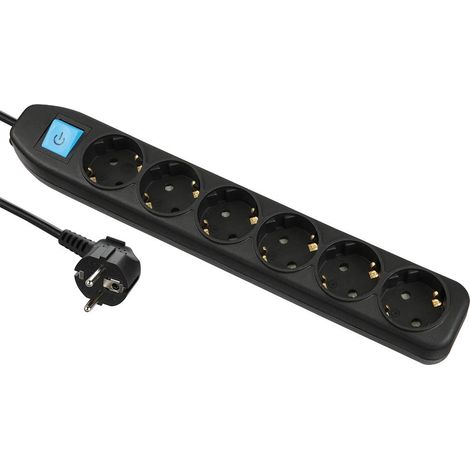 Multiprise 6 prises avec interrupteur, câble 1,5 m Noir (1/2)