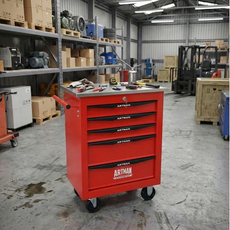 Carrello portautensili multifunzione a 5 cassetti in acciaio, rosso e nero, 56,5 x 34,5 x 78 cm (1/5)