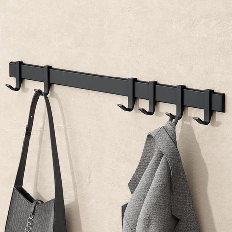 doporro Appendiabiti da Parete con 6 Ganci Scorrevoli, Attaccapanni da Muro in Alluminio Appendiabiti 60 cm per Cameretta, Ingresso, Cucina, Nero Opaco, Stalo-12 (1/5)