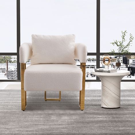 Fauteuil 68x68x70 cm en tissu blanc, assise confortable pour salon, facile à monter – MEUBLIV (1/5)